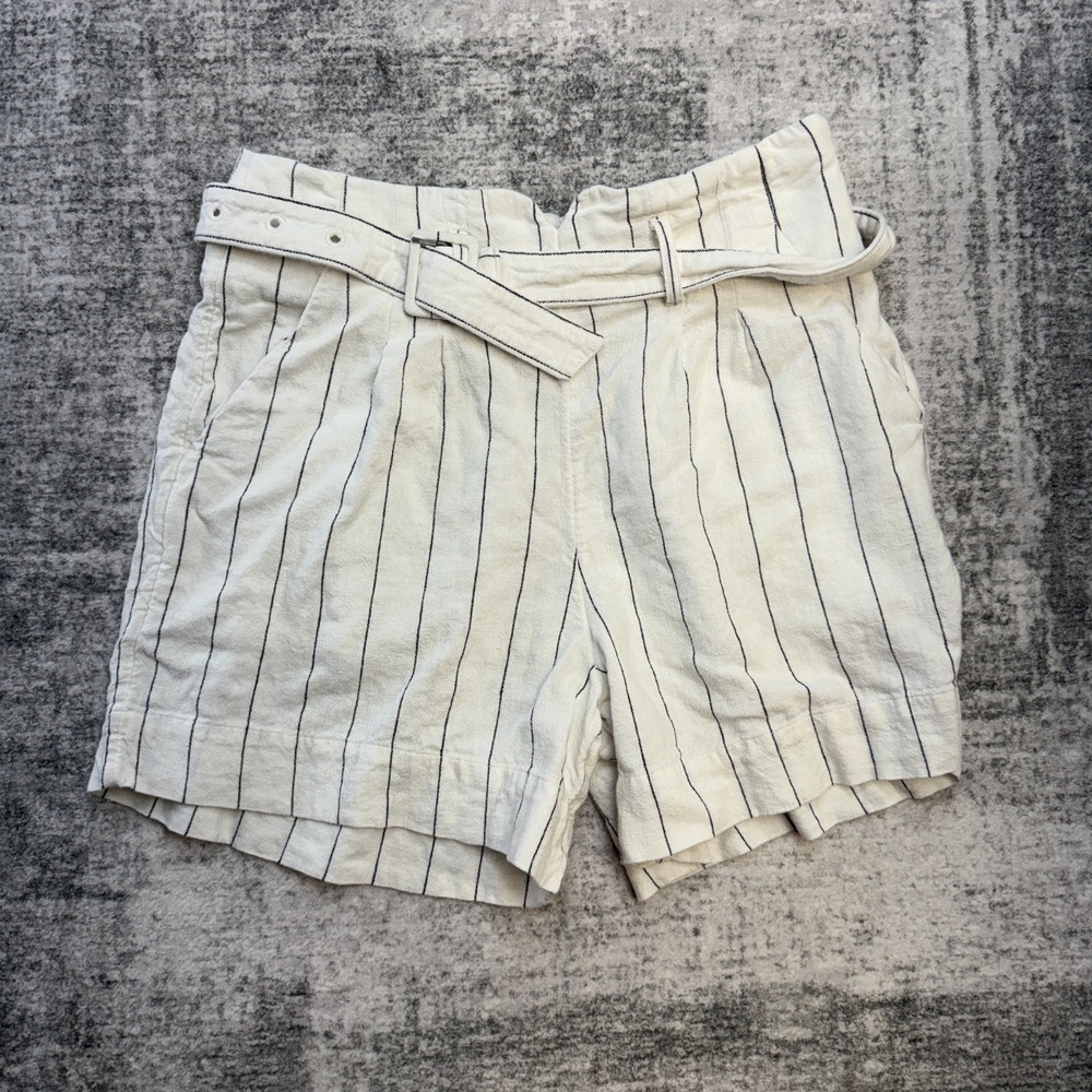 Abercrombie & Fitch Shorts Womens Medium White Pin Stripe‎ Belted Linen Blend